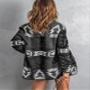 chouyatou Women's Tribal Aztec Print Sweater Open Front Knitted Jacquard Cardigan Sweater (Small, Dark Grey) view 2