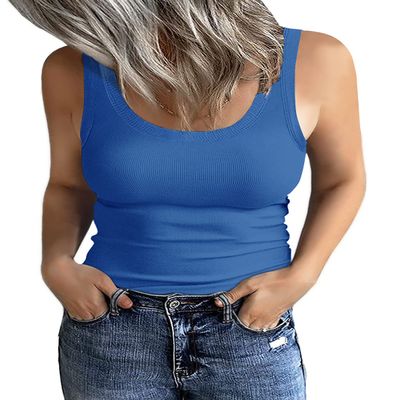 GEMBERA Women's Sleeveless Scoop Neck Ribbed Tank Tops Fitted Basic Cami Tee Shirts(Royal Blue,S)