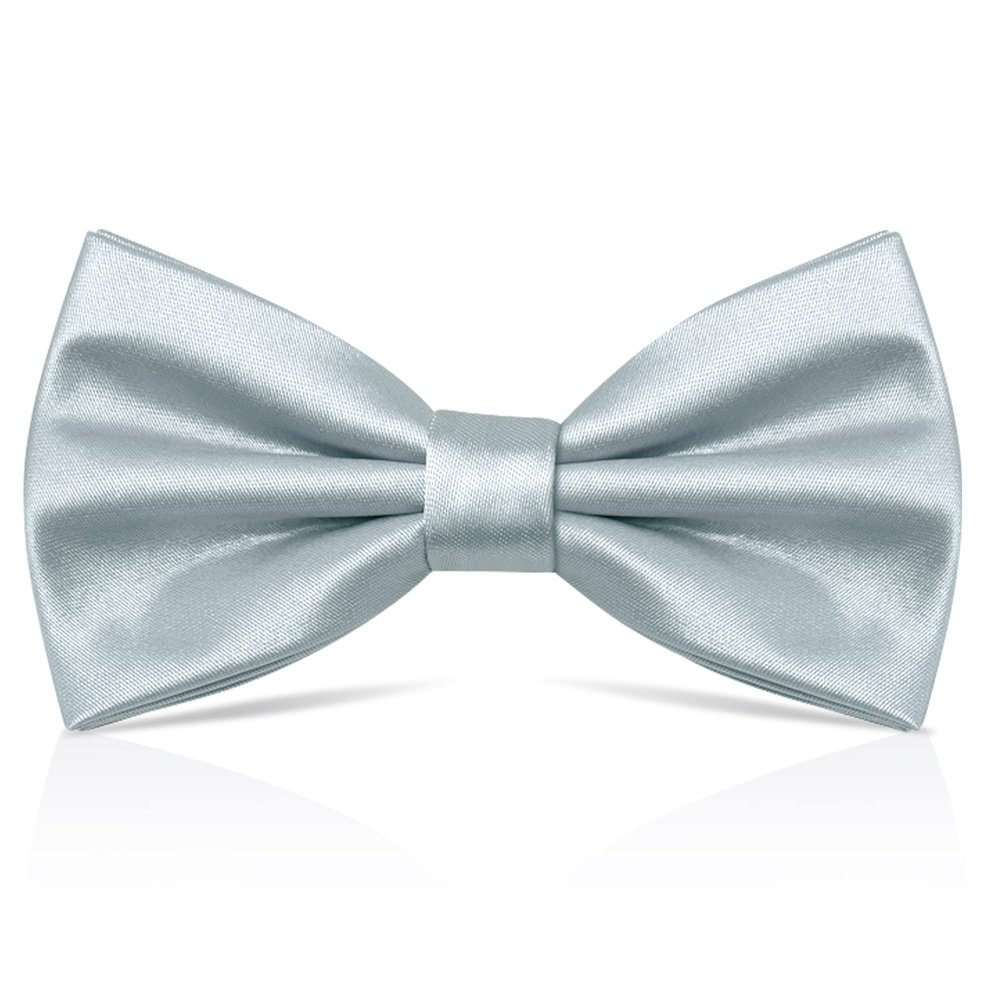 PAFUWEI Men's Pre-Tied Bow Tie, Tux Bowtie Solid Color Neck Bow Ties Adjustable Length Formal Satin Bow Tie for Wedding Party (Polyester, Silver)