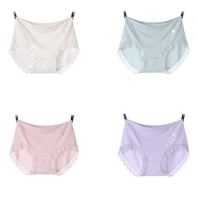 4 Pack Women Plus Size Seamless Panties High Waist Breathable Cotton Crotch Underwear with Cute Bow Lace Stretch Briefs (Color : Print Combination E, Size : 2XL)