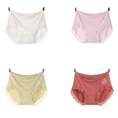 4 Pack Women Plus Size Seamless Panties High Waist Breathable Cotton Crotch Underwear with Cute Bow Lace Stretch Briefs (Color : Print Combination F, Size : 4XL)