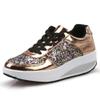 HINDOLA Women's Walking Shoes Sequin Lightweight Non Slip Tennis Sneakers Comfort Wedge Platform Athletic Running Shoes Gold view 1