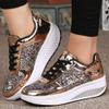 HINDOLA Women's Walking Shoes Sequin Lightweight Non Slip Tennis Sneakers Comfort Wedge Platform Athletic Running Shoes Gold view 2