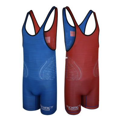 Exxact Sports Reversible Men's Wrestling Singlet, High-Performance Powerlifting Singlet, Wrestling Singlets for Men (Red/Royal Blue, A2XL)