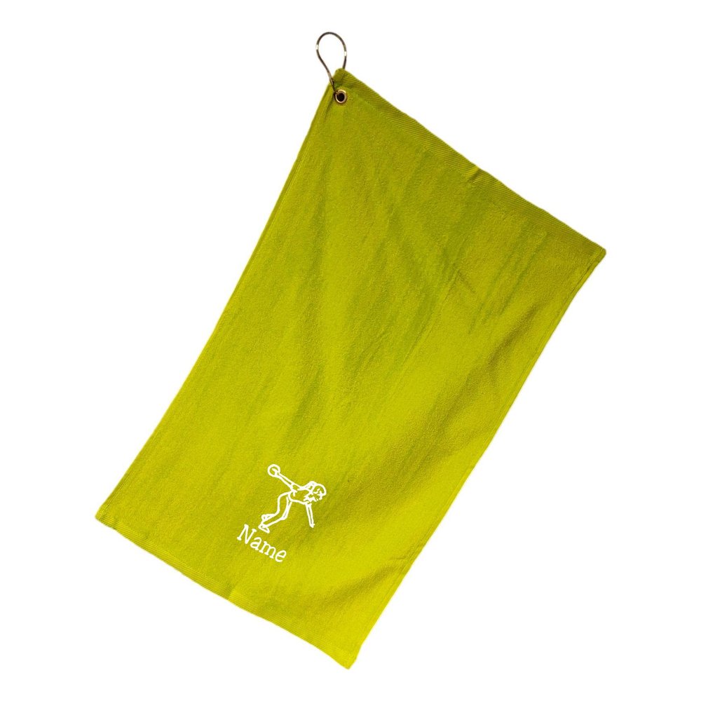 101 BEACH Women's Personalized Cotton Bowling Towel with Embroidered Name with Clip (Lime - Embroidered Name - Woman)