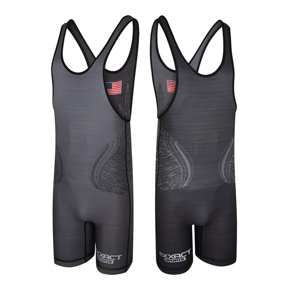 Exxact Sports Reversible Men's Wrestling Singlet, High-Performance Powerlifting Singlet, Wrestling Singlets for Men (Black/Gray, AXL)