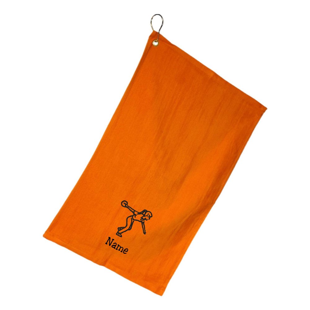 101 BEACH Women's Personalized Cotton Bowling Towel with Embroidered Name with Clip (Orange - Embroidered Name - Woman)