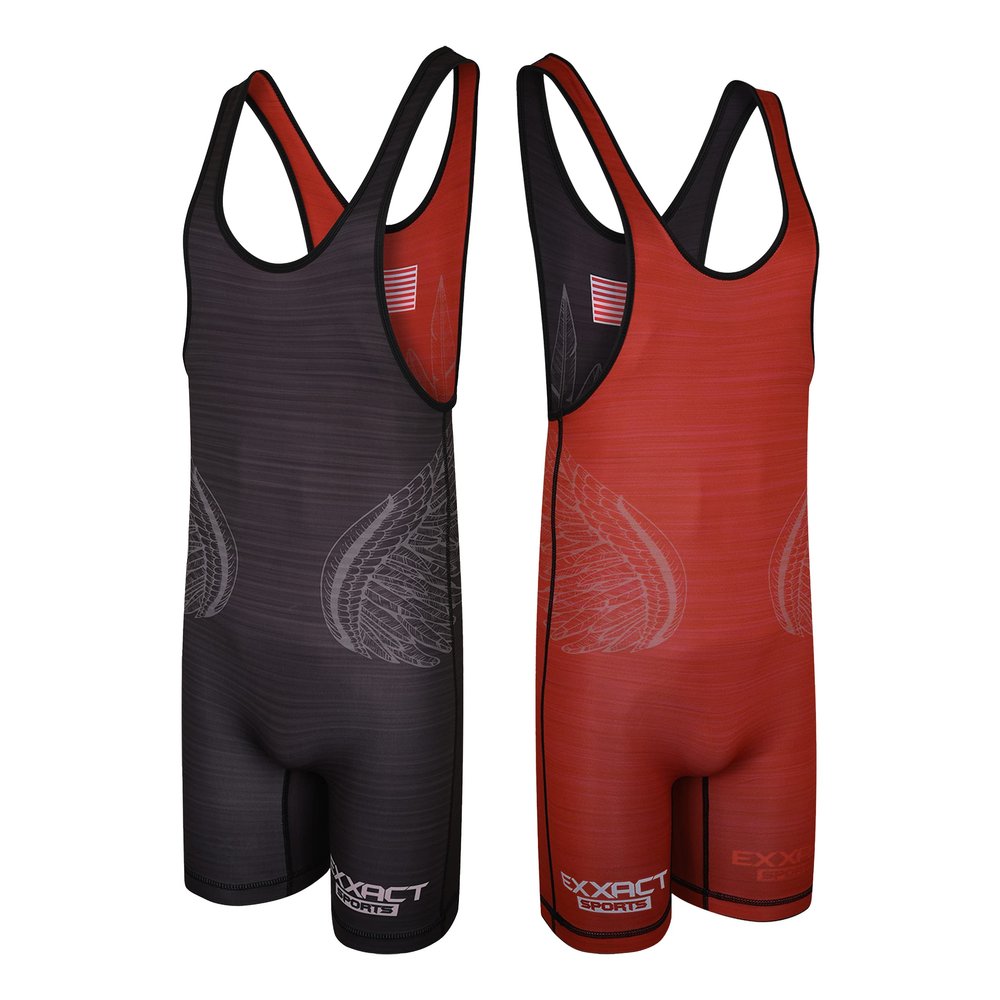 Exxact Sports Reversible Youth Wrestling Singlet For Boys, Premium Powerlifting Singlet, Kids Wrestling Singlets For Training (Black/Red, YS)