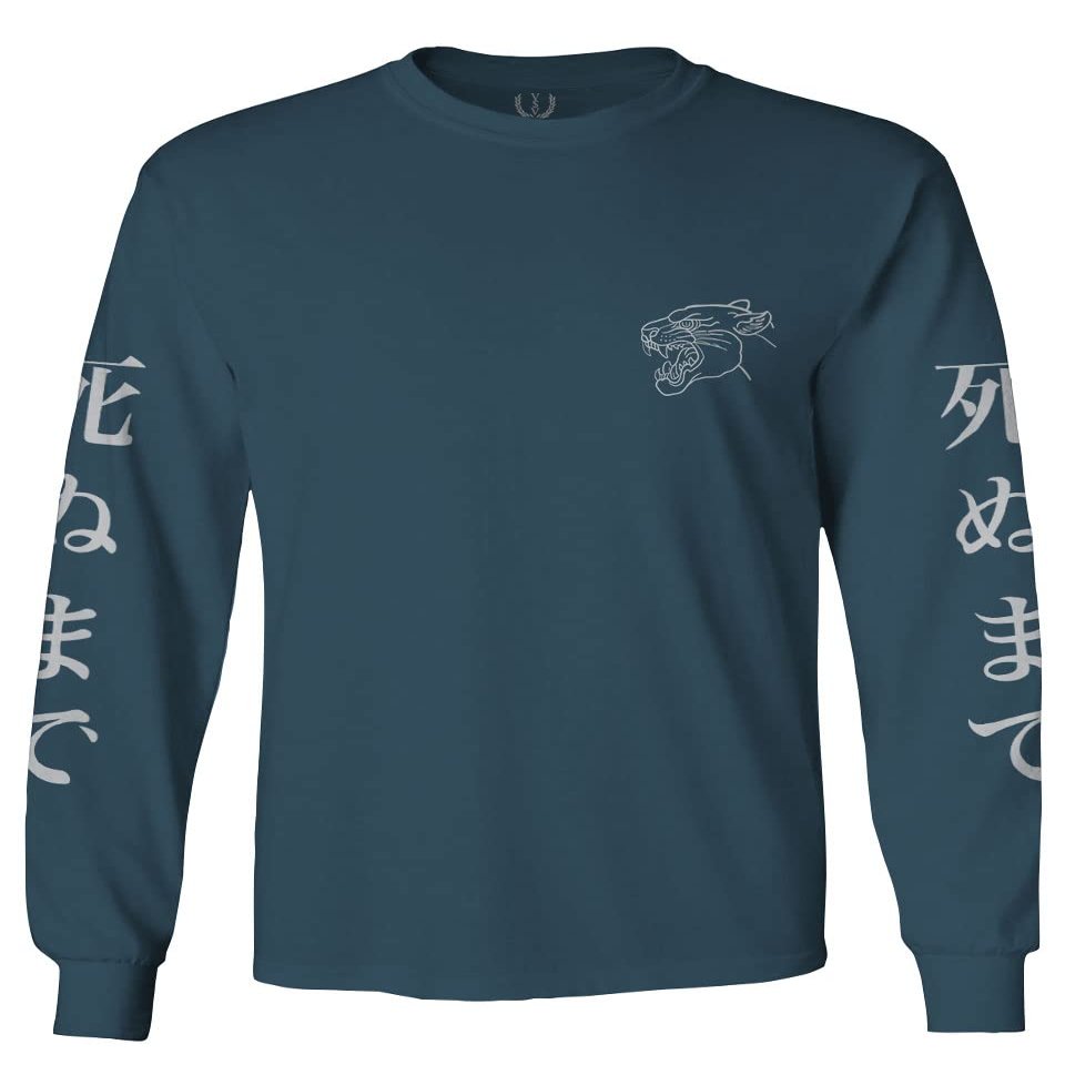 0520. Japanese Dark Style Puma dope Graphic Till Death Streetwear Gothic Society Men's Long Sleeve t Shirt (Indigo Blue Medium)