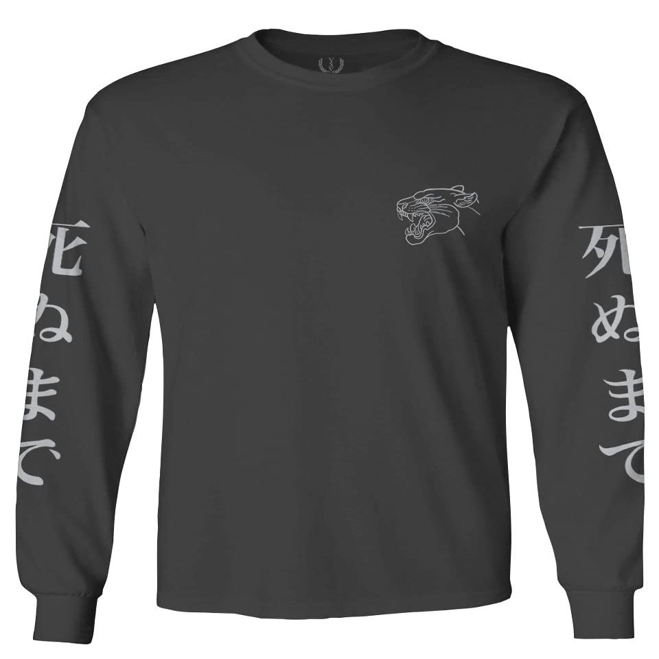 0520. Japanese Dark Style Puma dope Graphic Till Death Streetwear Gothic Society Men's Long Sleeve t Shirt (Characol, Small) Charcoal