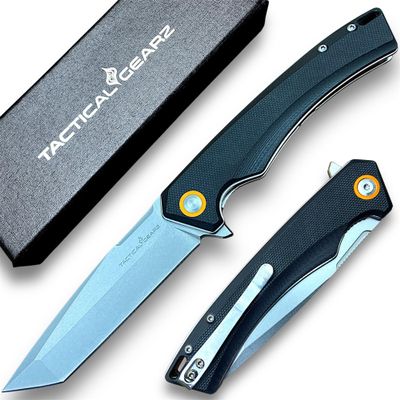 TACTICAL GEARZ EDC Pocket Knife - D2 Steel Tanto Blade, G10 Handle, Pocket Folding Knife with Sheath (Lance)