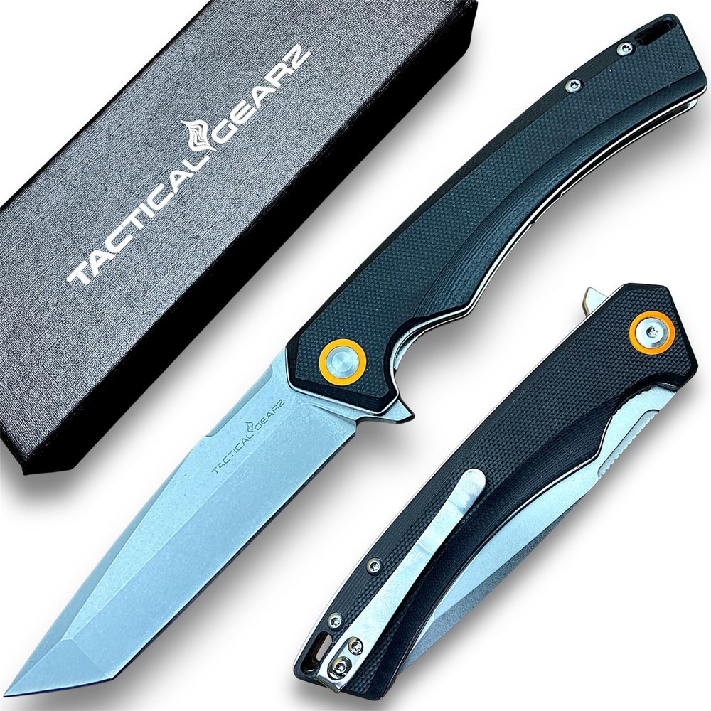 TACTICAL GEARZ EDC Pocket Knife - D2 Steel Tanto Blade, G10 Handle, Pocket Folding Knife with Sheath (Lance)
