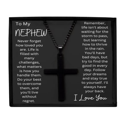 Black Brass Cross Necklace to My Nephew Necklace Gift, Nephew Birthday Gift, Graduation Gifts for Little Nephew, Gift from Aunt or Uncle, New Job gi