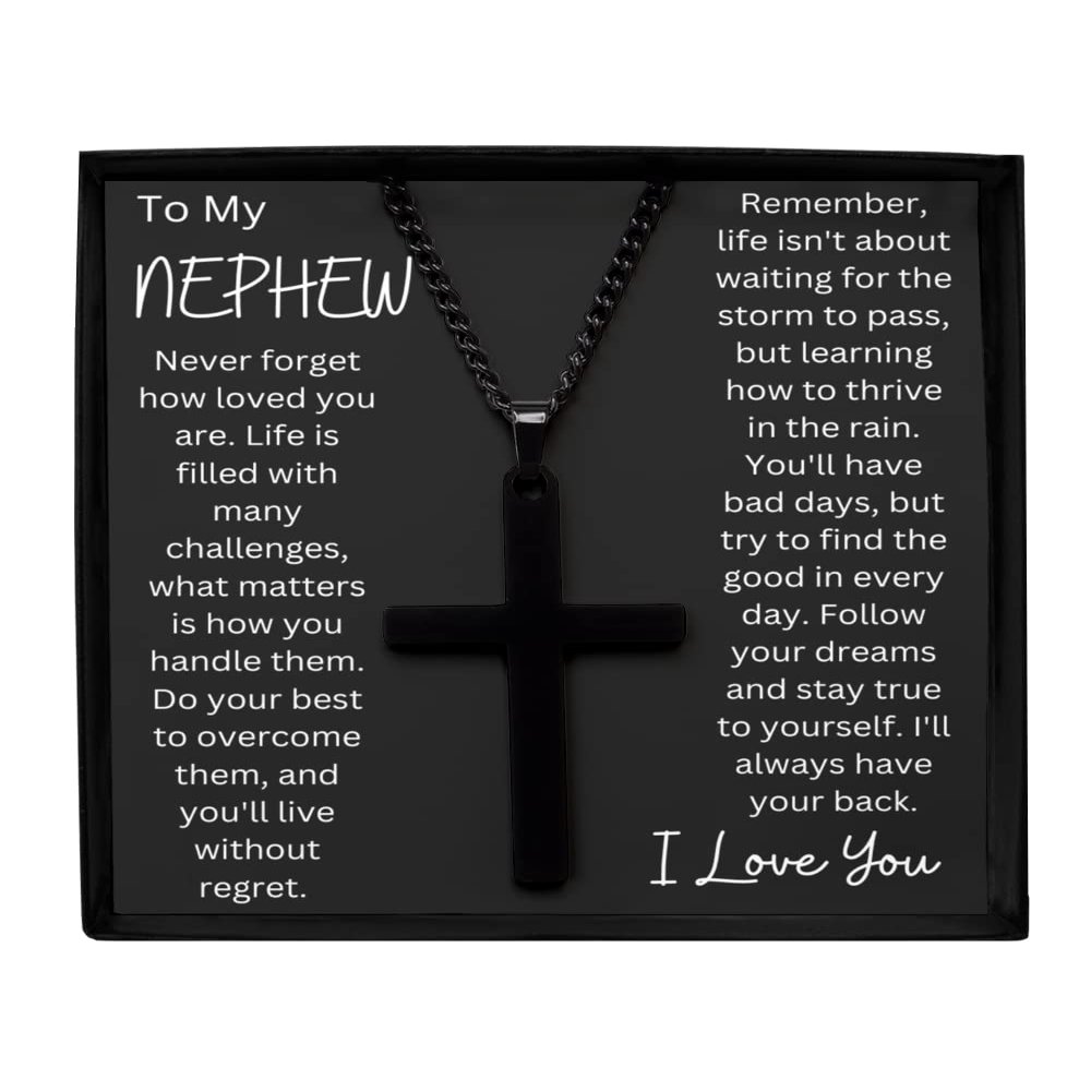 Black Brass Cross Necklace to My Nephew Necklace Gift, Nephew Birthday Gift, Graduation Gifts for Little Nephew, Gift from Aunt or Uncle, New Job gi