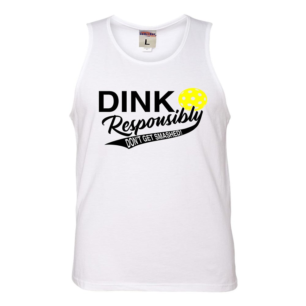 XX-Large White Mens Dink Responsibly Don't Get Smashed Funny Pickleball Sleeveless Tank Top T-Shirt