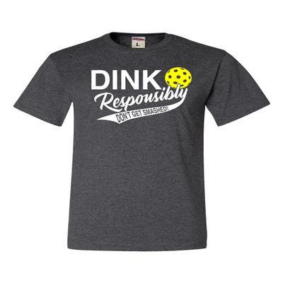 5X-Large Heather Black Mens Dink Responsibly Don't Get Smashed Funny Pickleball T-Shirt