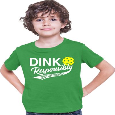 Medium Kelly Green Youth Dink Responsibly Don't Get Smashed Funny Pickleball T-Shirt