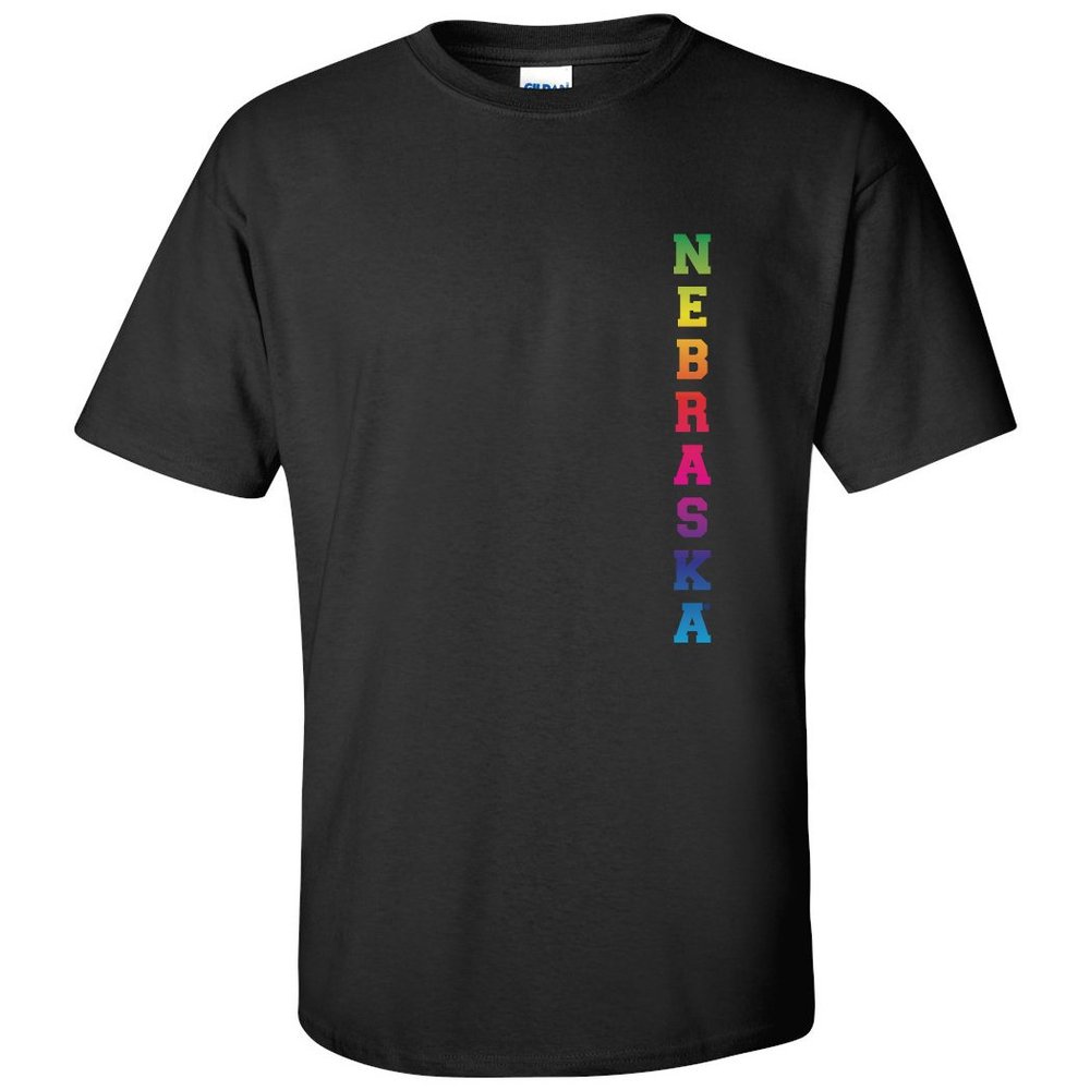 CornBorn Nebraska Huskers Shirt - Rainbow Nebraska Huskers Merch - Black - XL