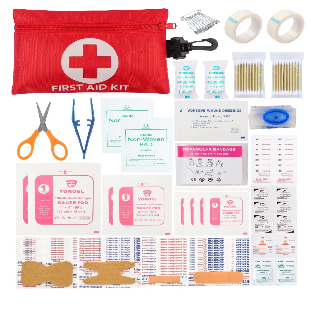 Galaxylense 128 Pcs First Aid Kits Small for Survival Emergency Trauma Military Tactical Medical School Office Home Hunting Camping Hiking Traveling Fishing IFAK EMT Bag (1 Pack) Red