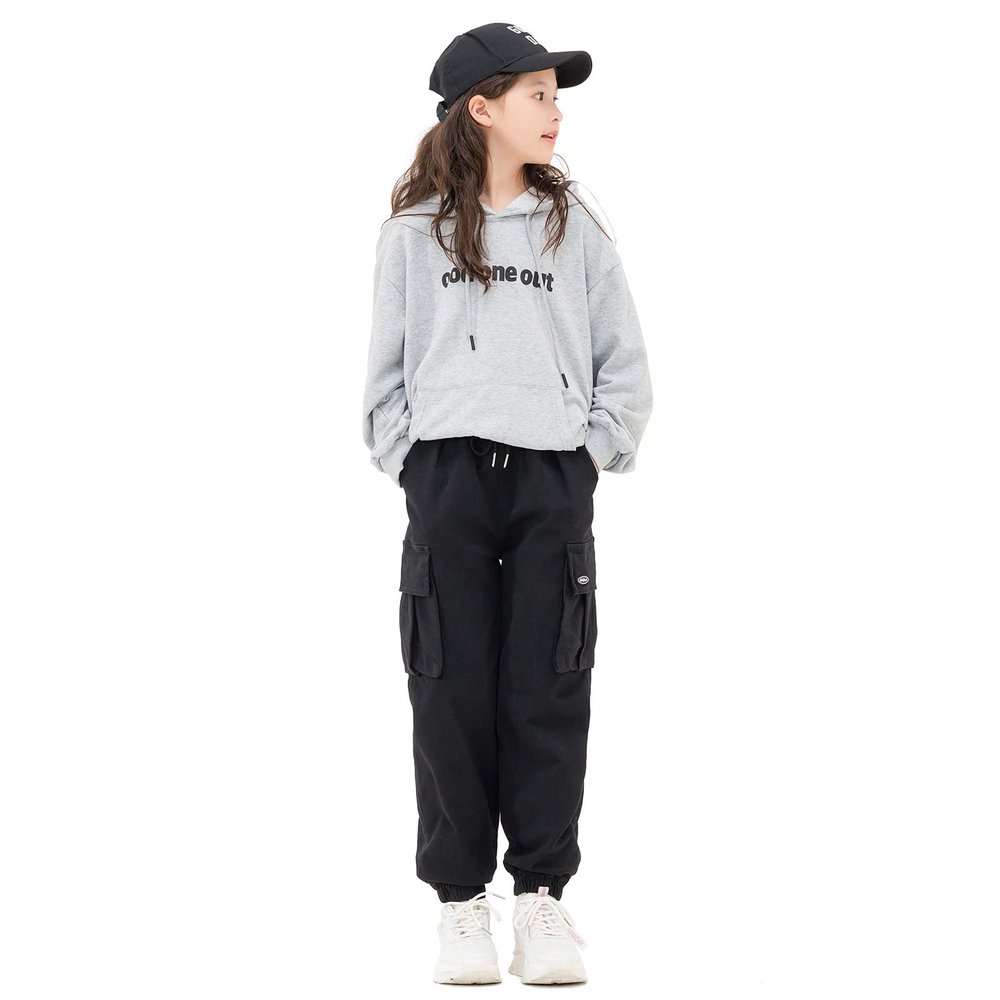 MINI PANDA Girls Pants,Stretchy Loose Fitting Girls Pants Size 6-28 TrendyBlack-B,10