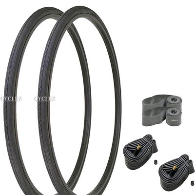 CYCLEZ 27 x 1 1/4 Classic Wired Clincher Bicycle Tire Kit Multiple Colors Smooth Tread Tires for 27 Inch Touring, Road, Fixed Gear Bikes Replacement Bike Tire Kit (Black)