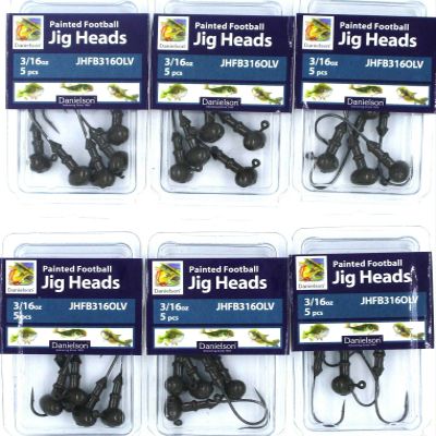 (6) Packs Danielson 3/16 Oz Olive Painted Football Jig Heads Fish Hook