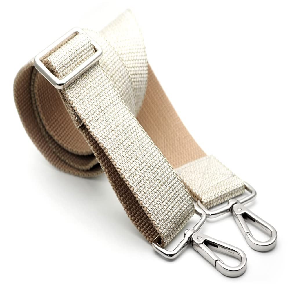 CRAFTMEMORE Wide Shoulder Strap Metallic Tone Adjustable Bag Handle Crossbody Nylon Belt Replacement (Beige Silver JK09)
