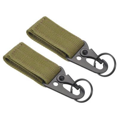 PATIKIL Belt Keeper Key Ring, 2Pcs Nylon Webbing Strap Hanging Gear Buckle Key Chain Hook with Snap for Outdoor Camping, Khaki