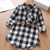 Girls Toddler Plaid Pleated Mini Dress Button Down Plaid Flannel Shirts Long Sleeve Casual Dress Girls Valentine Dress (Black, 3-4 Years) view 2