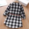 Girls Toddler Plaid Pleated Mini Dress Button Down Plaid Flannel Shirts Long Sleeve Casual Dress Girls Valentine Dress (Black, 3-4 Years) view 3
