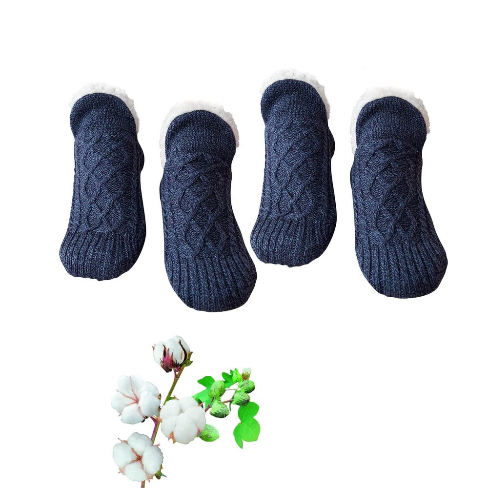 Duskweling Indoor Non-slip Thermal Socks, 2Pairs Mass-flex New Woven and Velvet Indoor Slippers Socks for women (Navy blue, Large(12-13))
