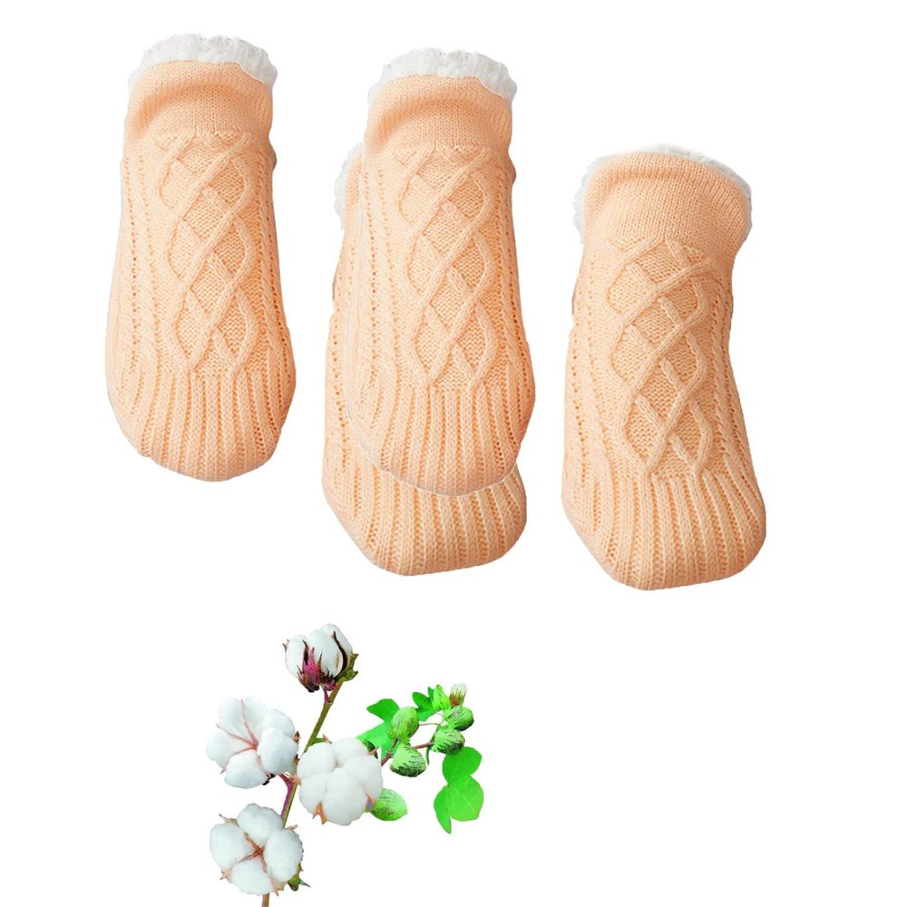 Duskweling Indoor Non-slip Thermal Socks, 2Pairs Mass-flex New Woven and Velvet Indoor Slippers Socks for women (Beige, Medium(9-11))