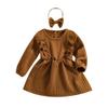 Kids Toddler Baby Girls Autumn Winter Solid Cotton Long Sleeve Princess Dress Headbands Clothes Toddler Tulle Dress (Coffee, 6-12 Months) view 1