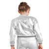 easyforever Kids Girls Shiny Metallic Baseball Jacket Long Sleeve Sparkle Holographic Bomber Jacket Coat Outerwear Silver 12 Years view 2
