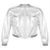 easyforever Kids Girls Shiny Metallic Baseball Jacket Long Sleeve Sparkle Holographic Bomber Jacket Coat Outerwear Silver 12 Years view 3