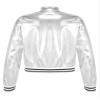 easyforever Kids Girls Shiny Metallic Baseball Jacket Long Sleeve Sparkle Holographic Bomber Jacket Coat Outerwear Silver 12 Years view 4