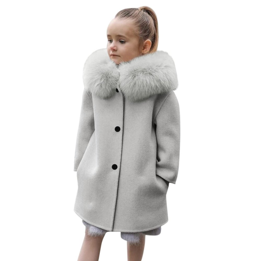 Toddler Girls Winter Windproof Coat Jacket Kids Warm Fleece Hooded Outerwear Jacket Winter Peacoat (Grey-e, 6-7 Years)
