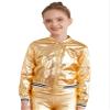 easyforever Kids Girls Shiny Metallic Baseball Jacket Long Sleeve Sparkle Holographic Bomber Jacket Coat Outerwear Gold 8 Years view 1