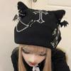 Harajuku Gothic Lolita Knitted Cat Ear Hat Women Punk Designer Cross Bat Winter Beanie Hat Female Y2K Girls Cap (Black,one Size,One Size) view 3