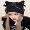 Harajuku Gothic Lolita Knitted Cat Ear Hat Women Punk Designer Cross Bat Winter Beanie Hat Female Y2K Girls Cap (Black,one Size,One Size) view 4