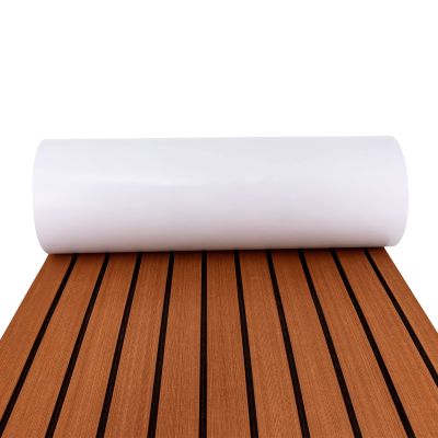 TBVECHI Boat Flooring EVA Foam Decking Sheet 95" x 24" EVA Teak Decking Marine Floor Carpet Sheet Non-Slip Self-Adhesive Yacht Foam Mat Pad for Motorboat RV Yacht Kayak, Brown with Black Seam Lines