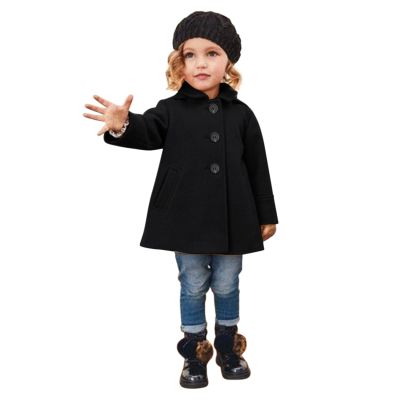 Toddler Girls Dress Coat Winter Windproof Coat Jacket Kids Warm Fleece Outerwear Jacket Faux Wool (Black-D, 5-6 Years)