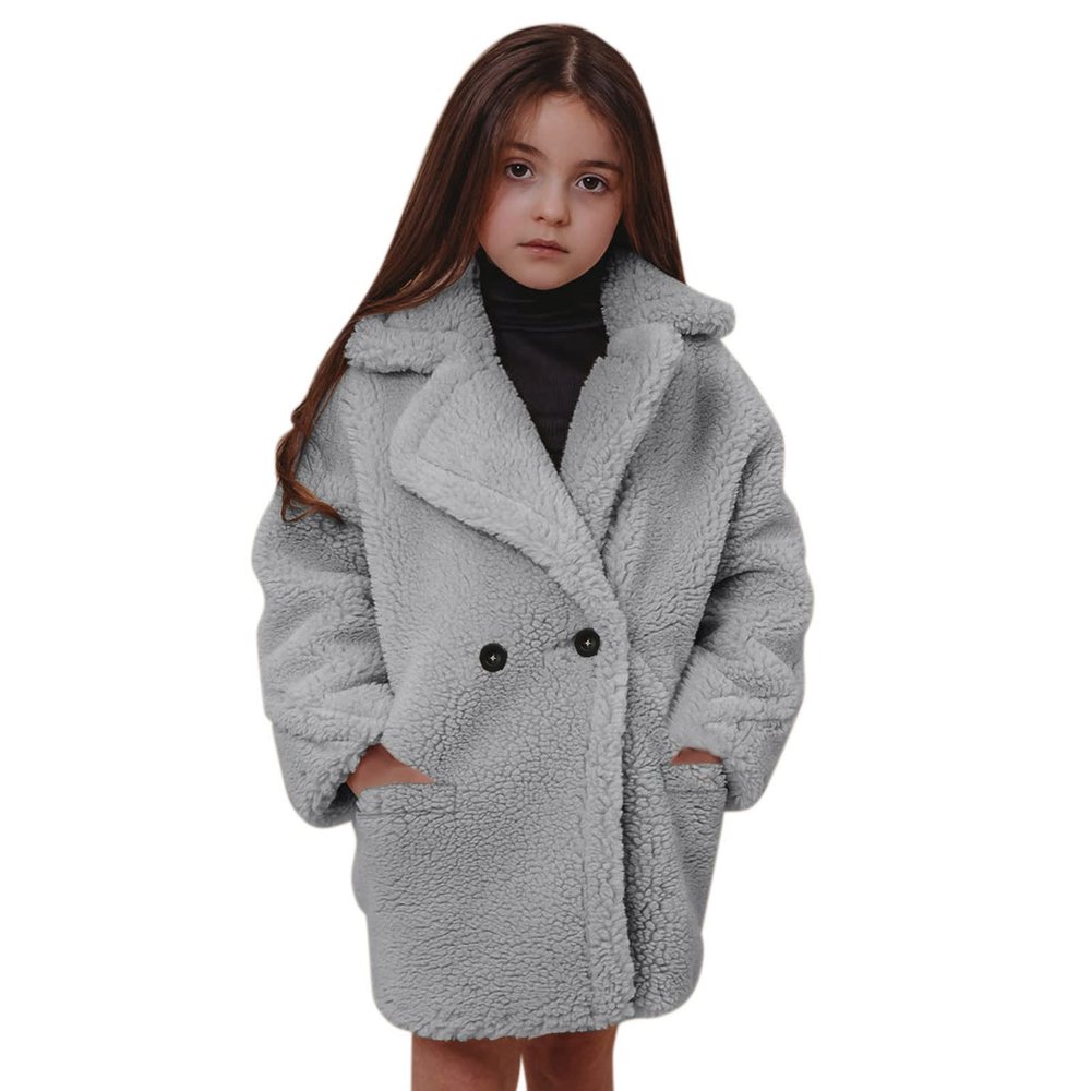Toddler Girls Dress Coat Winter Windproof Coat Jacket Kids Warm Fleece Outerwear Jacket Faux Wool (Grey-B, 1-2 Years)