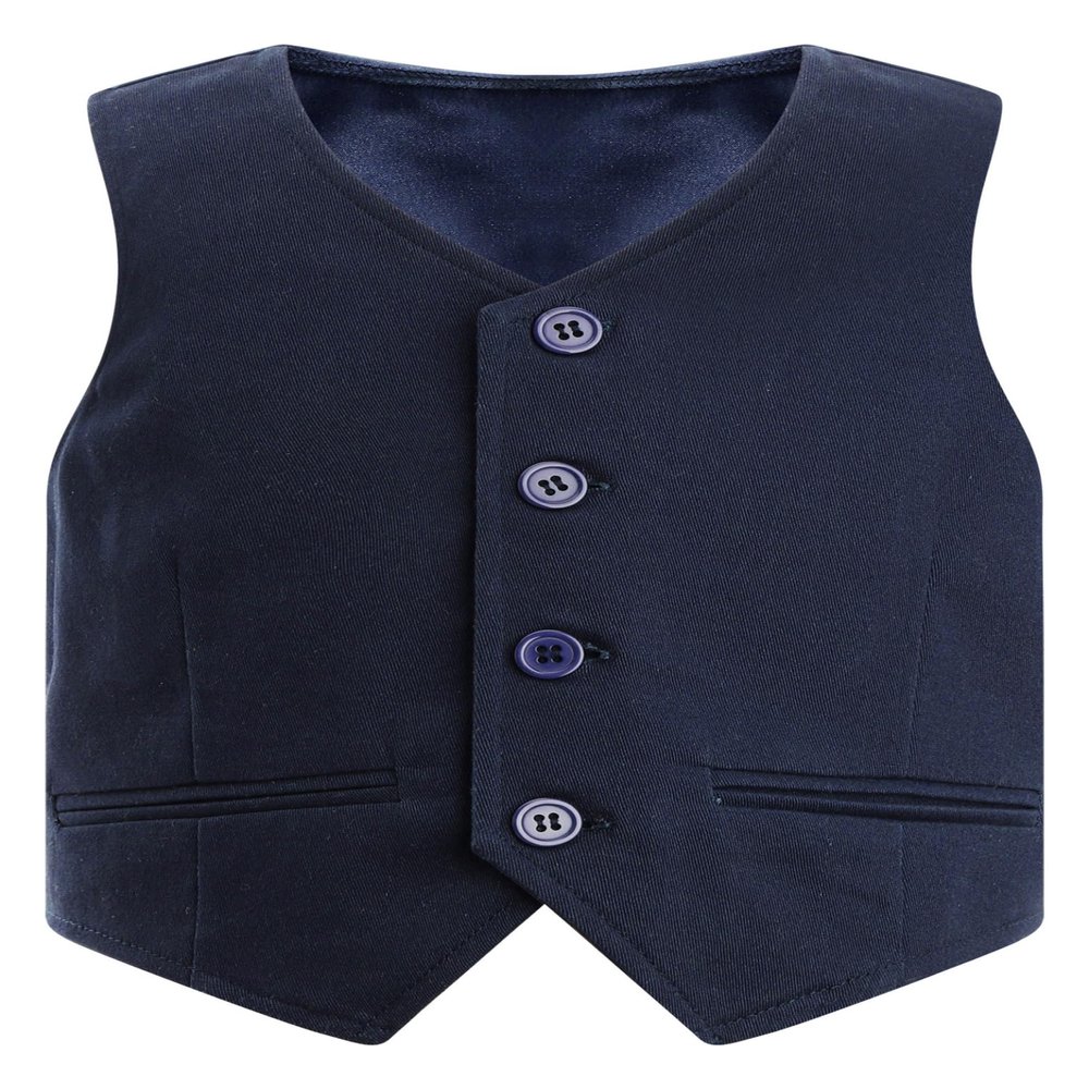 RUNQHUI Boys Formal Vest Waistcoat Gentlemen Solid Color Vest for Wedding Festival Party Navy Blue 14 Years