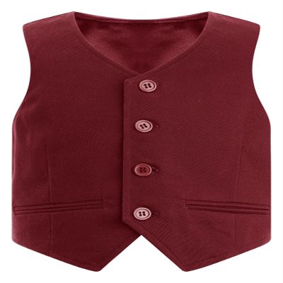RUNQHUI Boys Formal Vest Waistcoat Gentlemen Solid Color Vest for Wedding Festival Party Burgundy 16 Years
