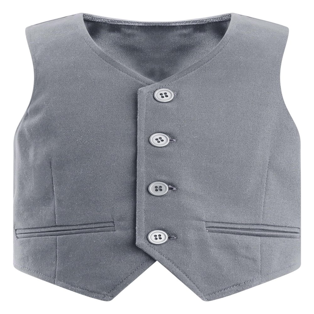 RUNQHUI Boys Formal Vest Waistcoat Gentlemen Solid Color Vest for Wedding Festival Party Gray 8 Years