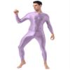 Shinsto Men's Glossy Long Sleeve Unitard Spandex Bodysuit Dance Leotard Jumpsuit Clubwear Lavender One Size view 2