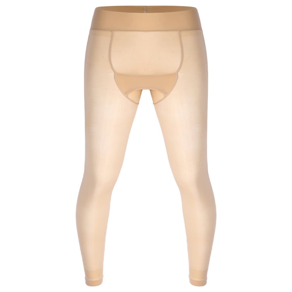Loloda Men's Sissy Sheer Mesh Long Pants Leggings High Waist Semi See Through Johns Tights Trousers Nude One Size