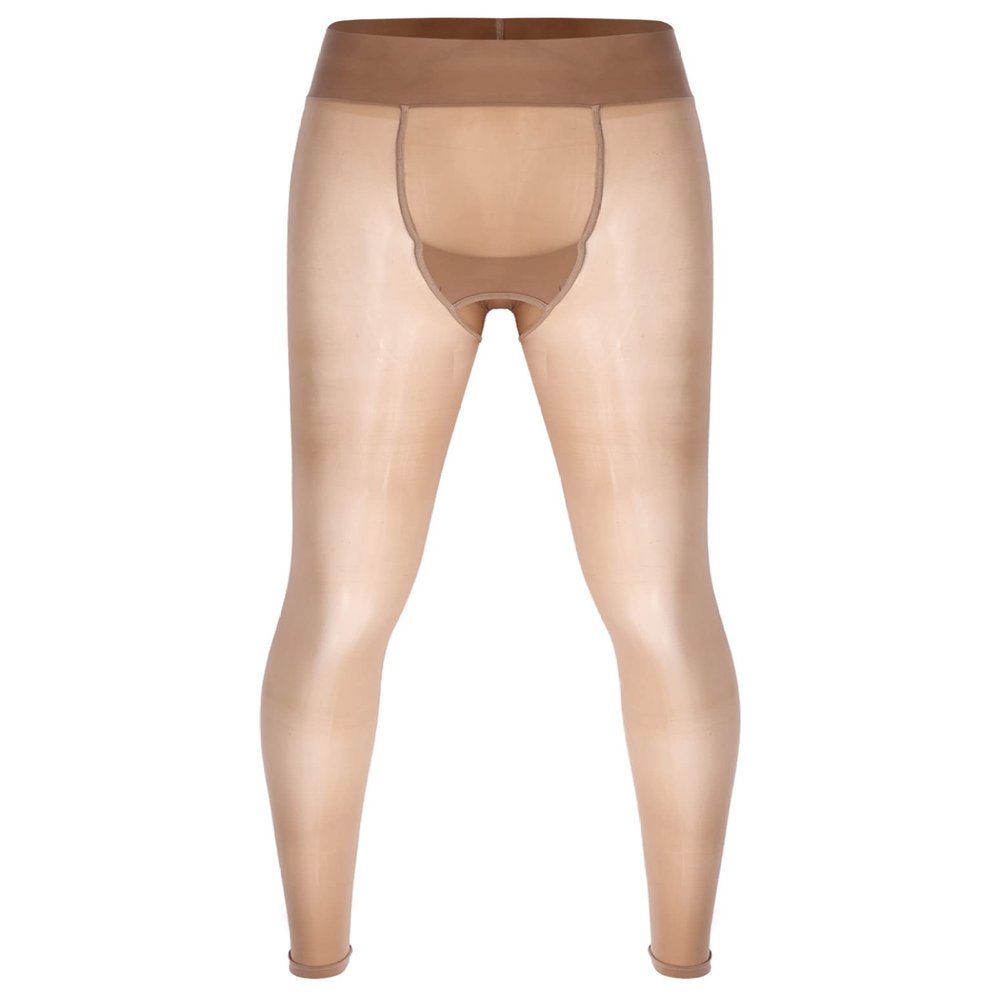 Loloda Men's Sissy Sheer Mesh Long Pants Leggings High Waist Semi See Through Johns Tights Trousers Coffee One Size