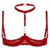 QinCiao Women's Underwire Push Up 1/4 Cups Bra Tops Bralette Halter Neck O Ring Sheer Lace Bandeau Red Large view 1